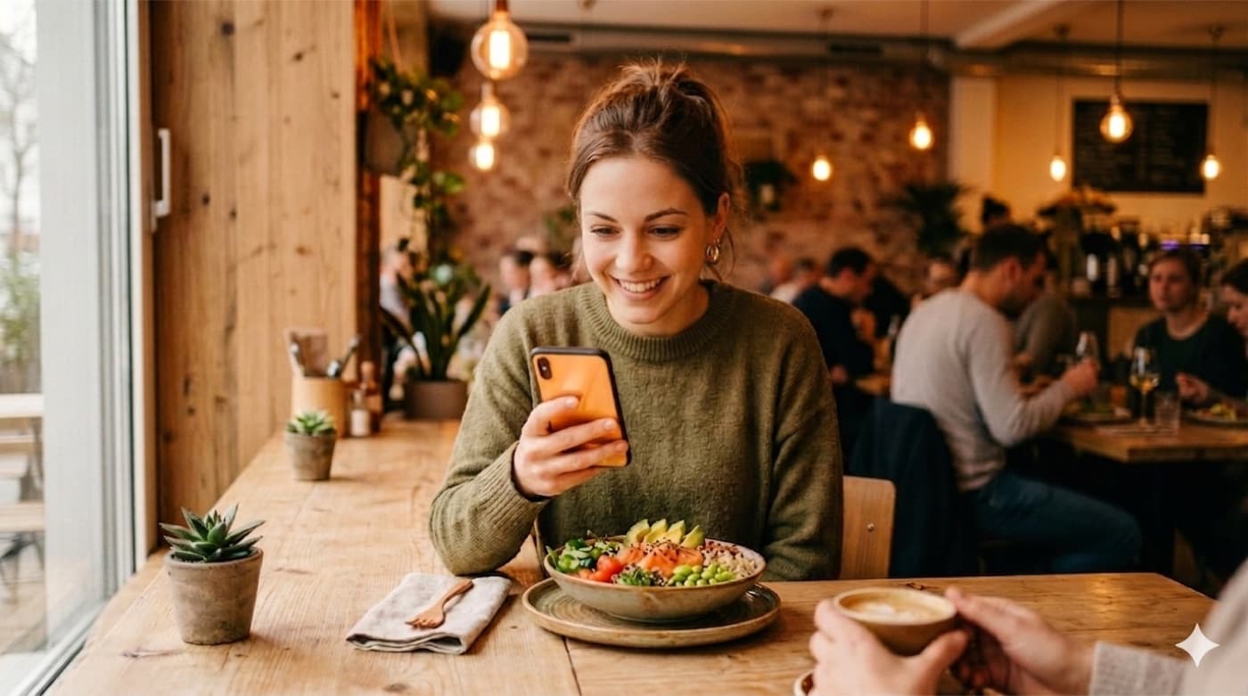 Zufriedener Gast genießt sein Essen