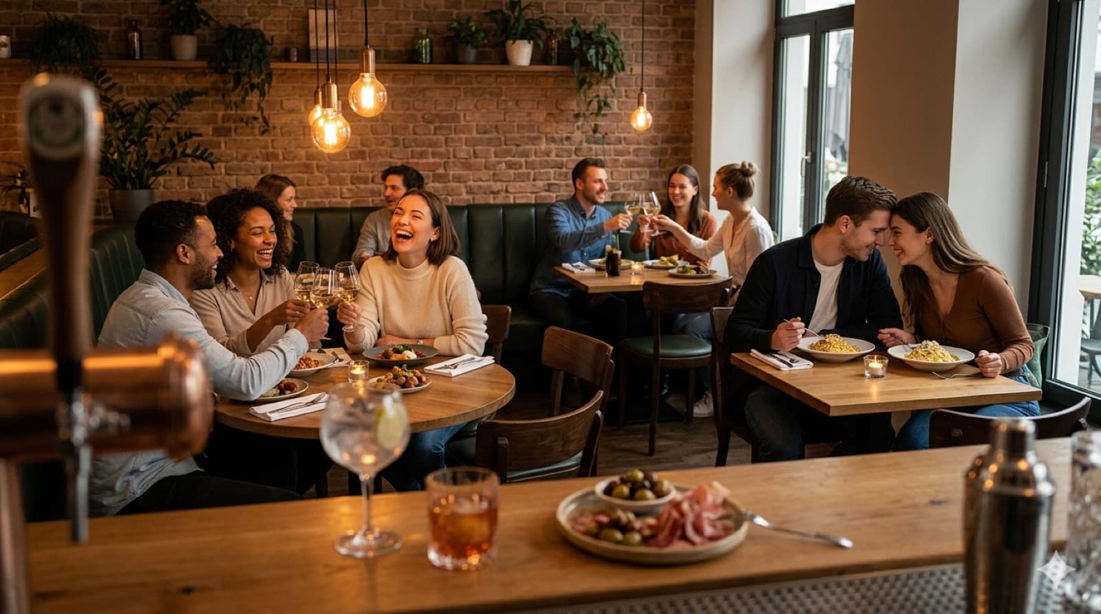 Glückliche Gäste im Restaurant mit FoodLoop